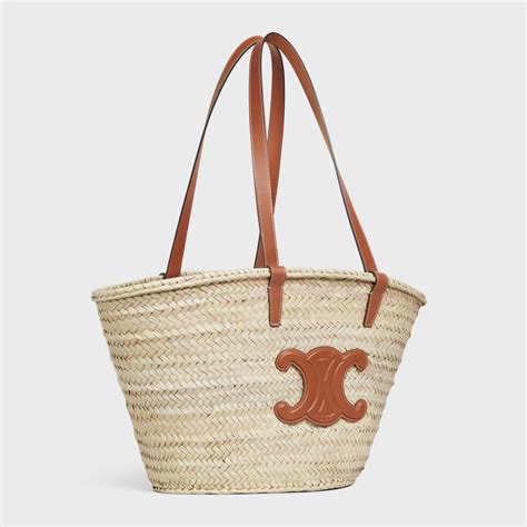 medium triomphe celine classic panier in raffia and calfskin|triomphe celine 24s.